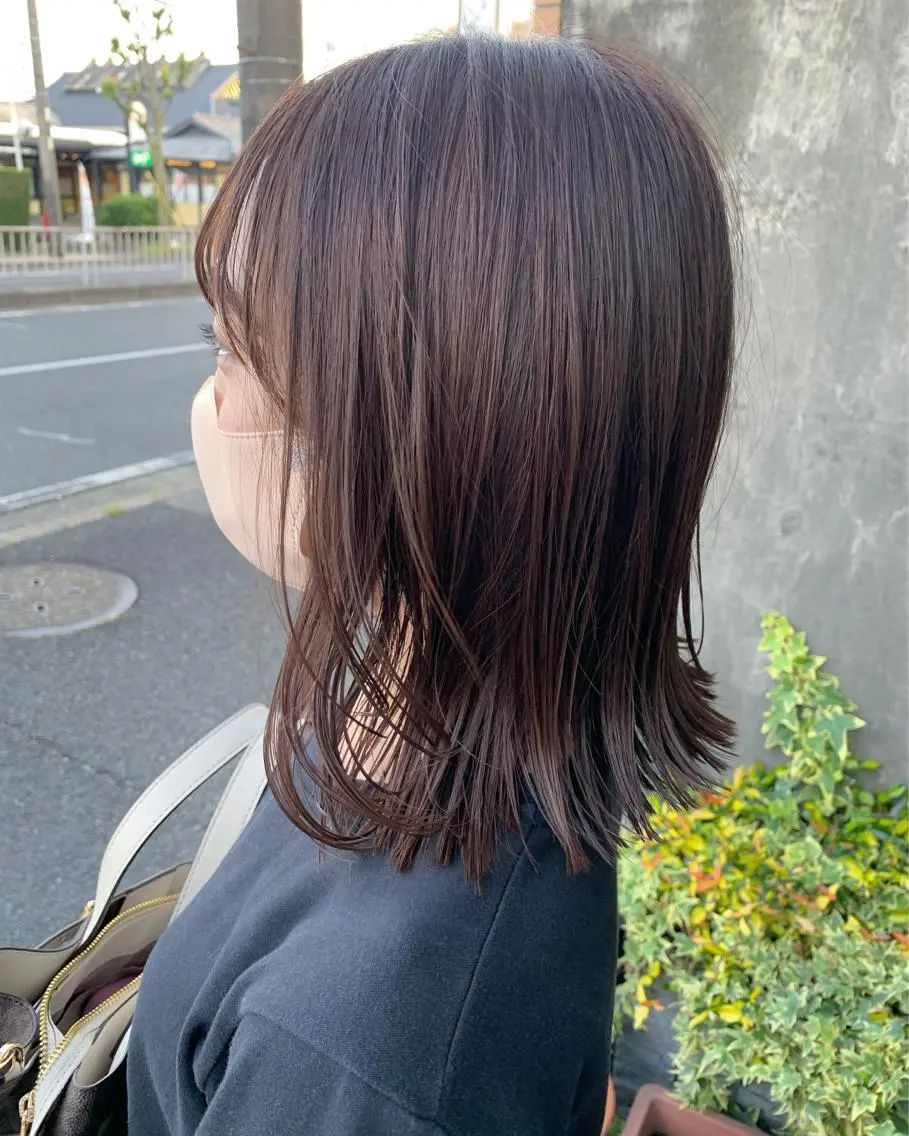 ミディアム カラー ブラウンカラー 外ハネヘア カット トリートメント Yuuki🌷名古屋 栄 カラー/ボブのヘアスタイル