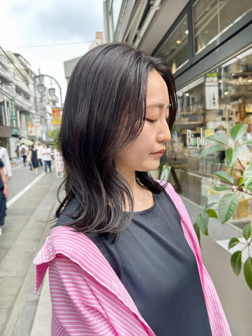 ミディアム カラー ベージュカラー くびれヘア カット トリートメント HIROKI ”博多 /ボブのヘアスタイル
