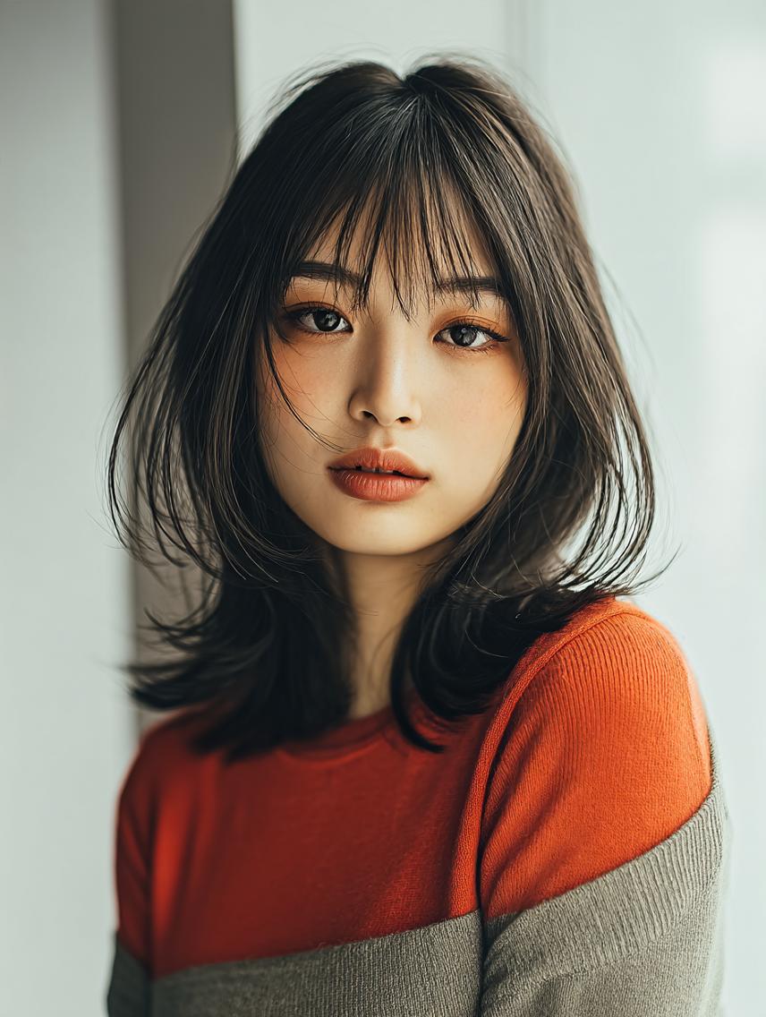 セミロング 🍒暖色×ハイトーン ×デザイン✨まなりのヘアスタイル
