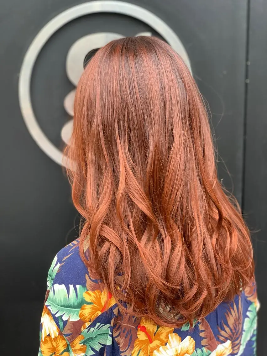 ロング カラー ブラウンカラー オレンジ オレンジブラウン カット ヘアカラー トリートメント IORI #韓国ヘア#髪質改善のヘアスタイル