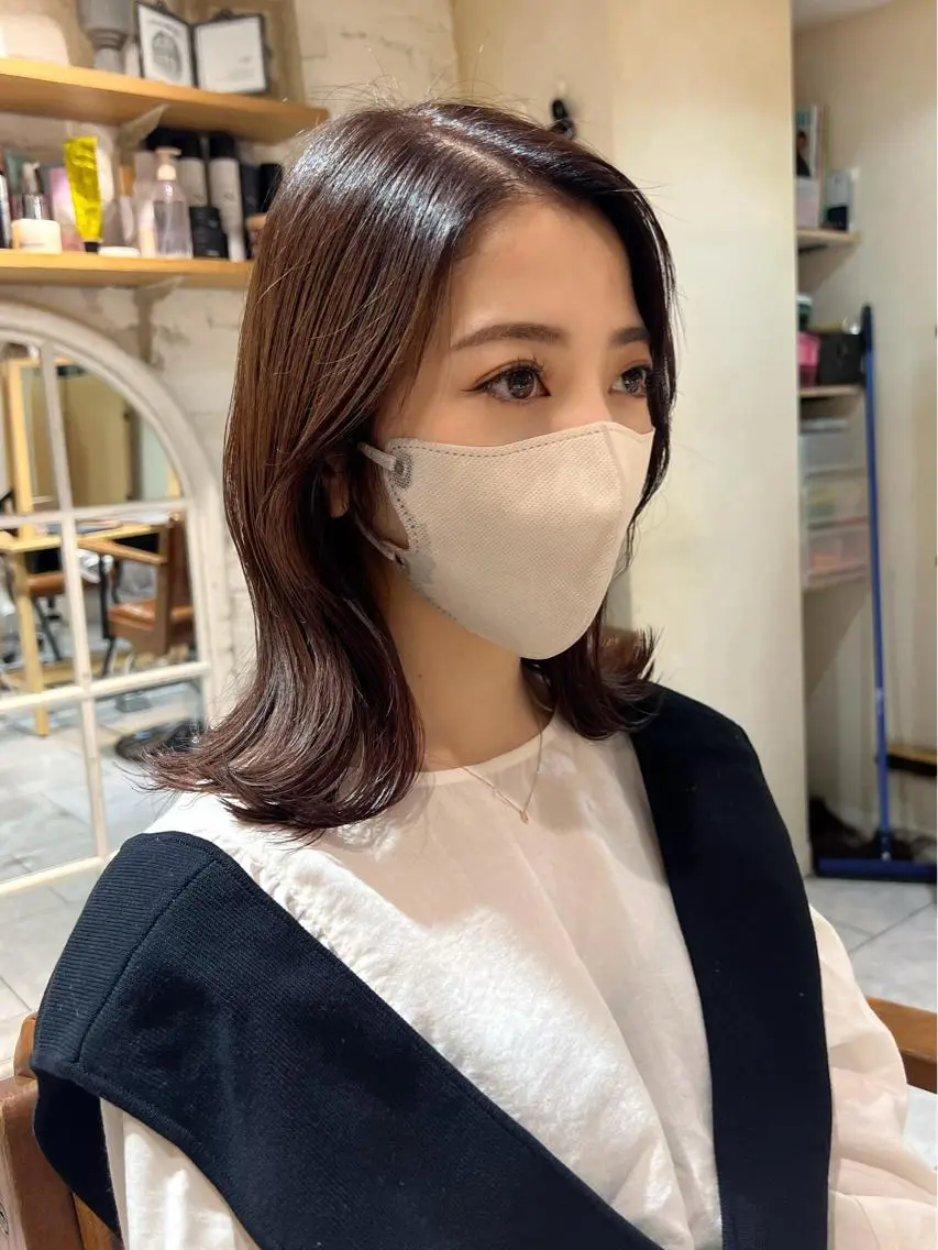 ミディアム カラー ブラウンカラー くびれヘア 浅沼 久瑠美のヘアスタイル