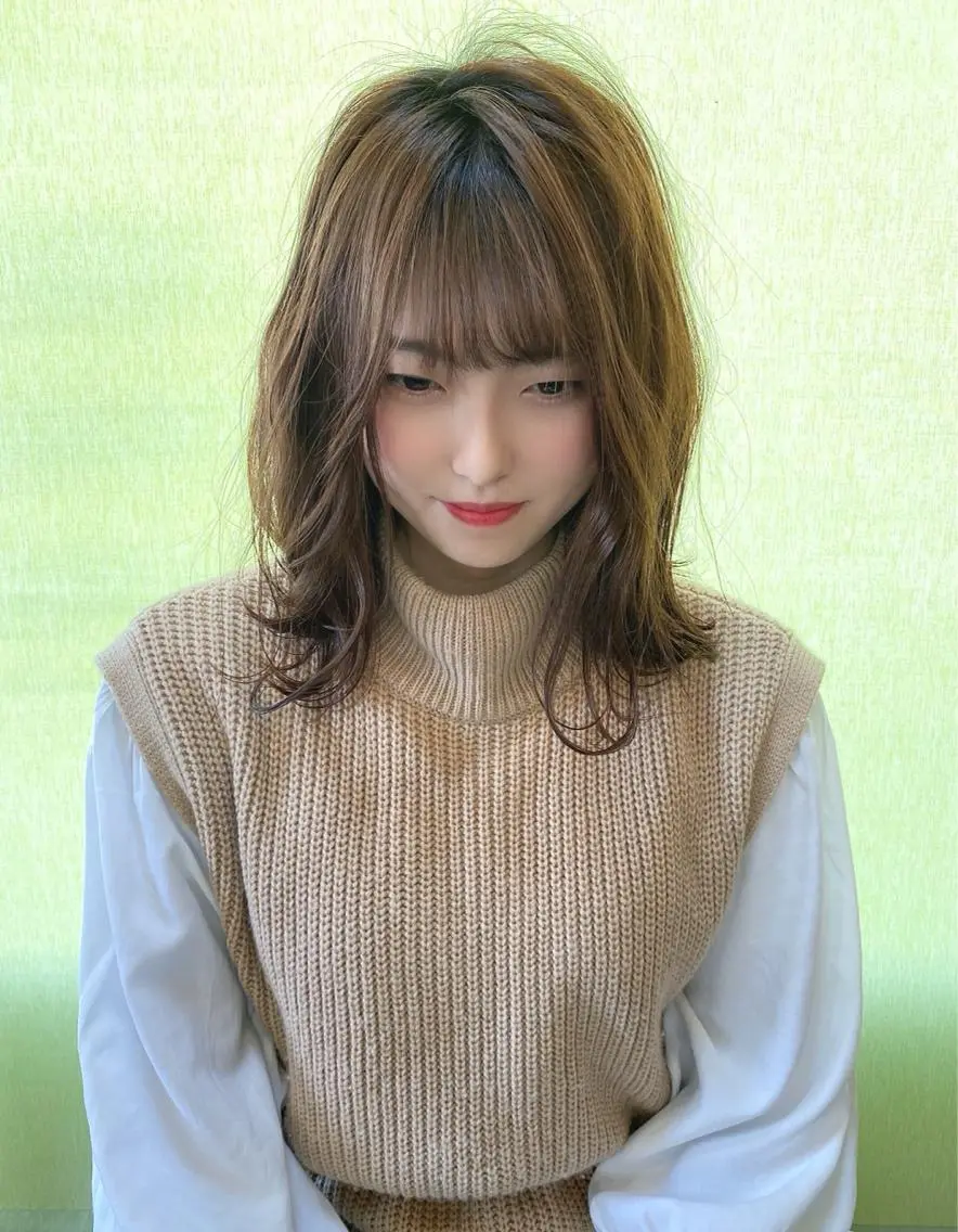 セミロング 大人可愛い顔周り・ 縮毛矯正/ショウのヘアスタイル