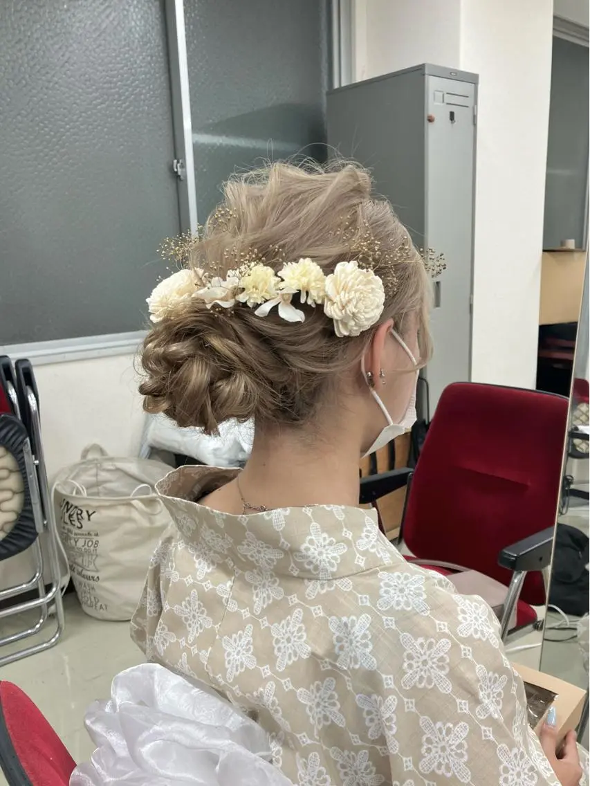 セミロング ヘアアレンジ ハイライト 浴衣 ヘアセット 梅山 美侑のヘアスタイル