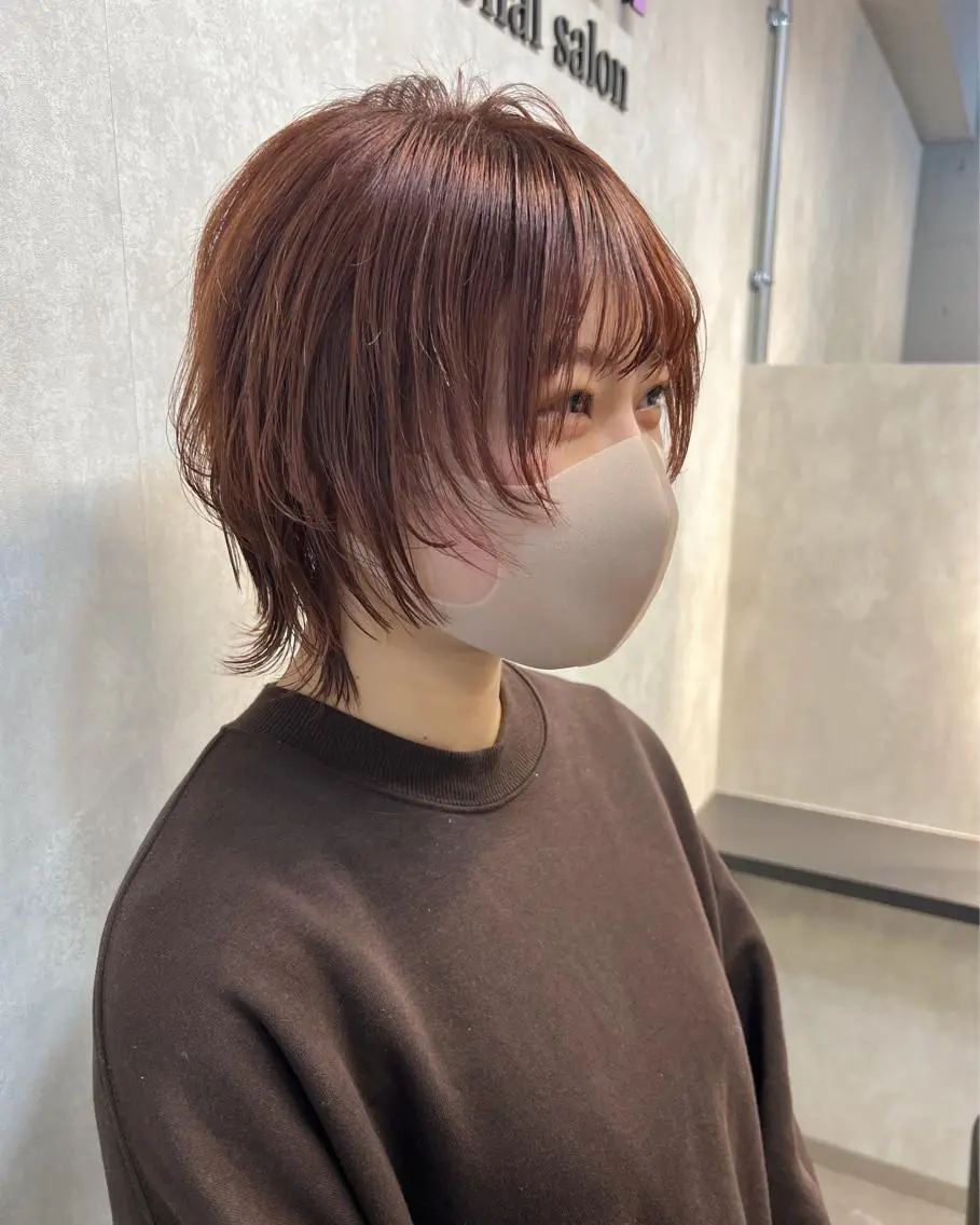 ミディアム カット ヘアカラー トリートメント ブリーチ/ウルフ ハッシュカット/石山のヘアスタイル