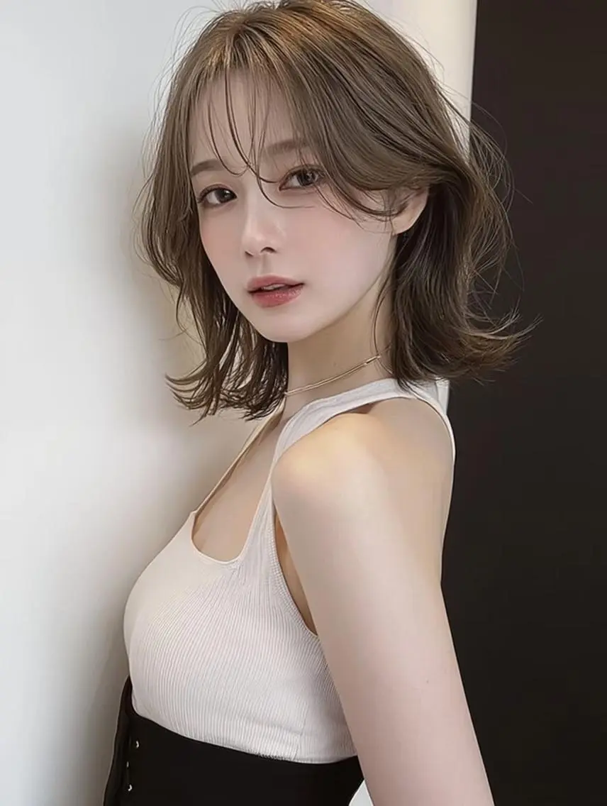 ミディアム ボブ 顔周りカット 髪質改善 韓国風ヘア レイヤーカット 艶カラー/レイヤー Nanami🎀のヘアスタイル