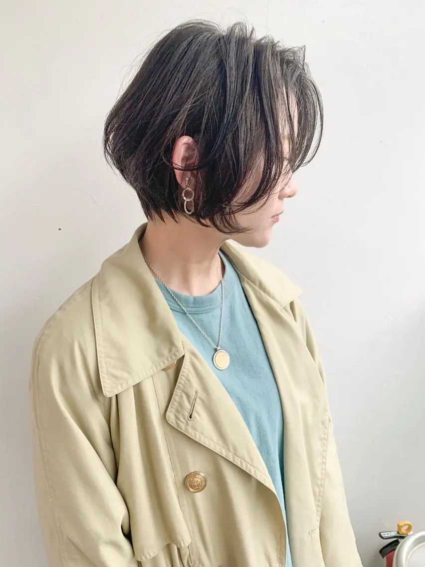 ショート カラー パーマ 切りっぱなしボブ 前下がりボブ ショートボブ ハンサムショート ブルーカラー カット ヘアカラー パーマ トリートメント ショート/レイヤー なら石井知希のヘアスタイル