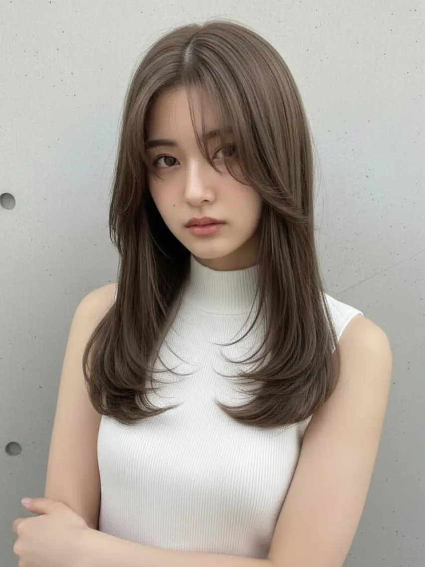 セミロング ヘアサロンM新宿 カットカラーブリーチのヘアスタイル