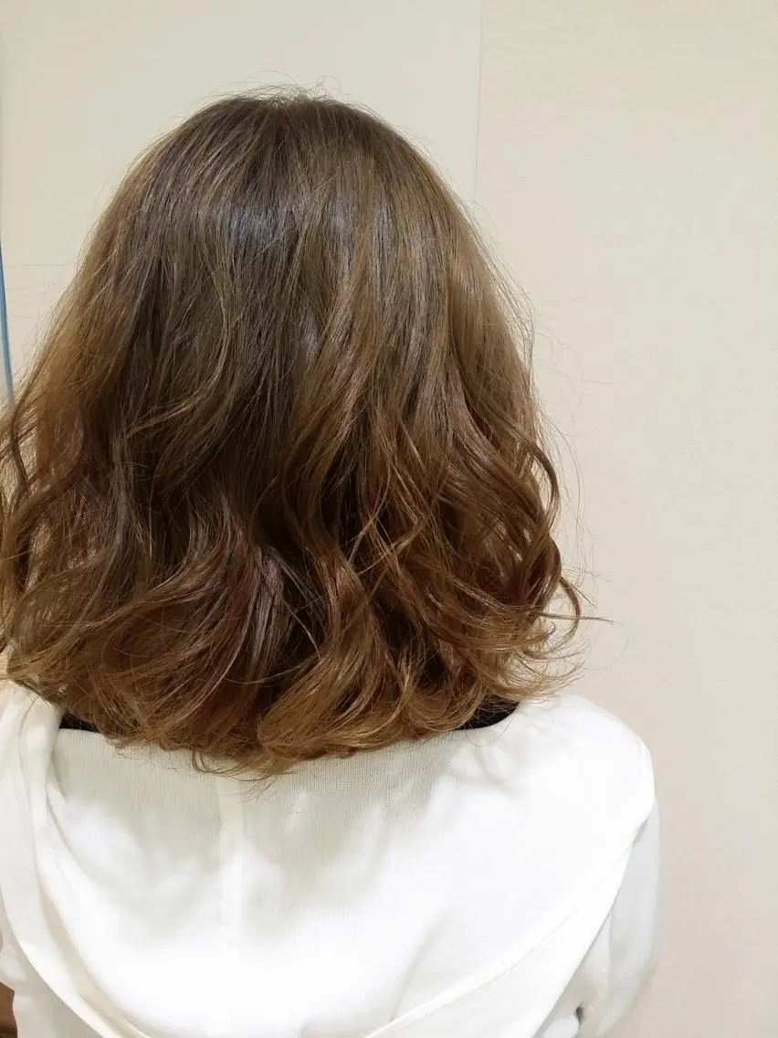 ミディアム カラー パーマ ヘアアレンジ ボブ きむえり/髪質改善 /うねり広がり改善のヘアスタイル
