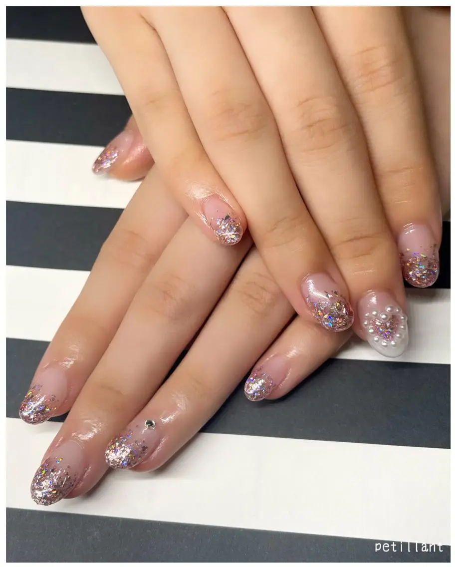 ネイル アートネイル 長さ出し ハート nail salon petillantのネイルデザイン