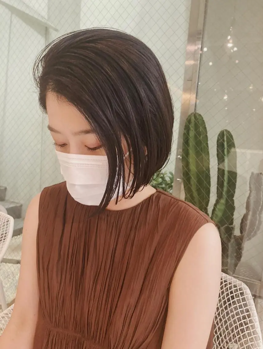 ミディアム カラー パーマ 黒髪 ボブ 似合わせカット 佐伯 和佳のヘアスタイル