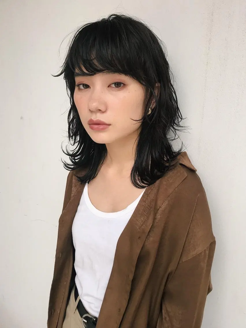 ミディアム パーマ ヘアアレンジ ミディアムパーマ 松田 亮葉のヘアスタイル