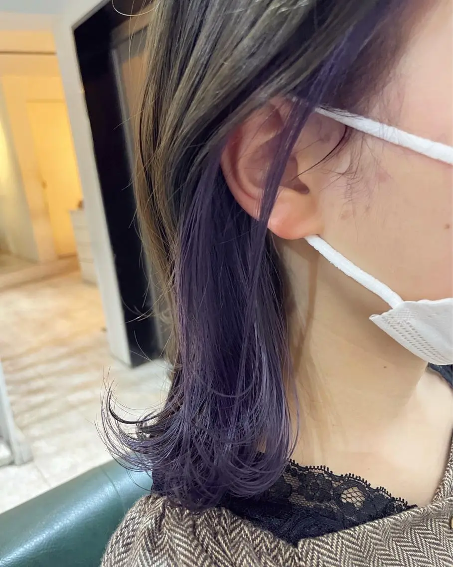 ミディアム カラー ブリーチ インナーカラー ラベンダーカラー カット ヘアカラー 溝口 恭章のヘアスタイル