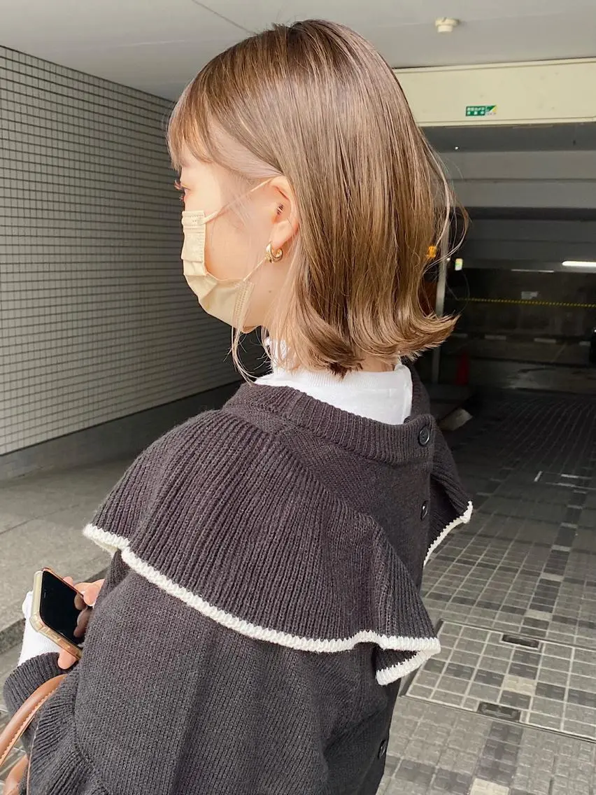 ミディアム ボブ ボブインナー ハイライト 外ハネヘア momoka /ショート/ボブのヘアスタイル