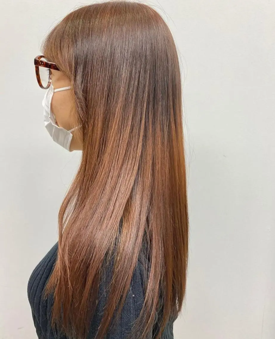 ロング カラー ブリーチ ブリーチなしカラー オレンジ 産休の為お休みです! 小島凜のヘアスタイル
