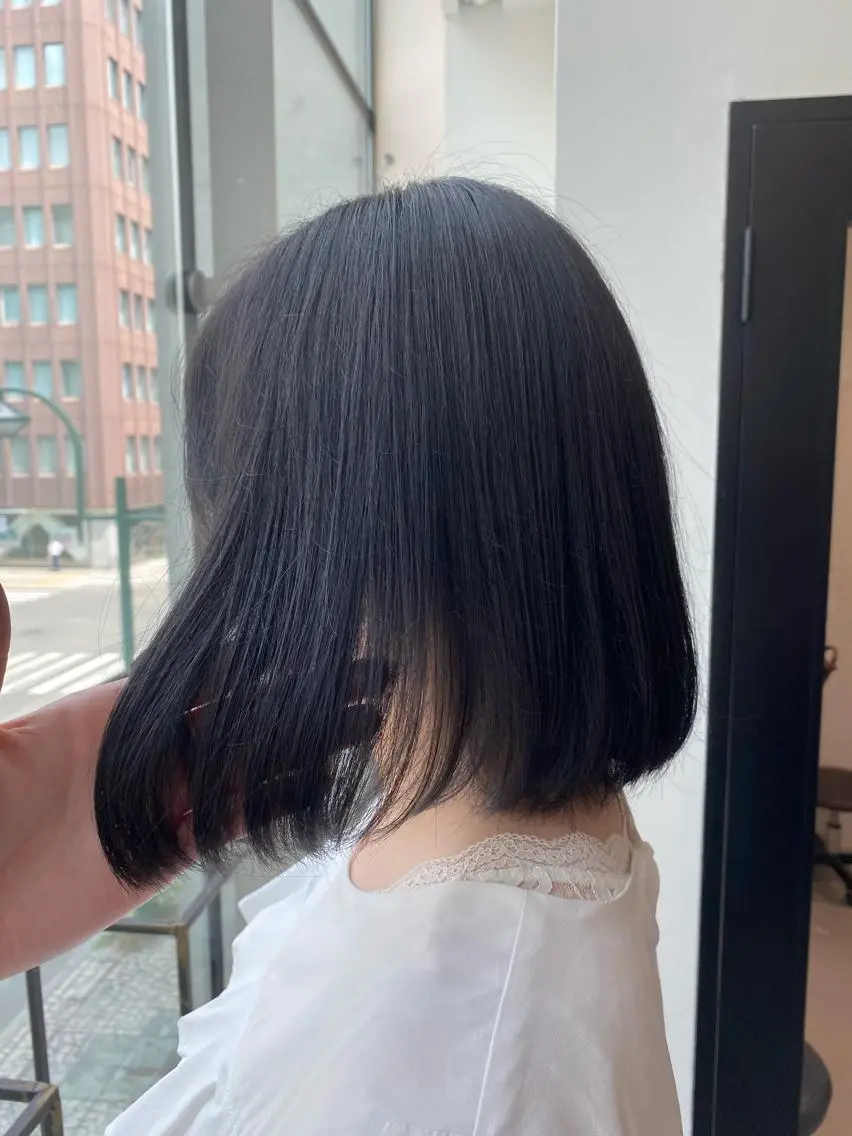カラー 黒髪 ブリーチ ブルーカラー ブルーブラック ブリーチなしカラー 韓国ヘア/艶髪🎀 宮川みほのヘアスタイル