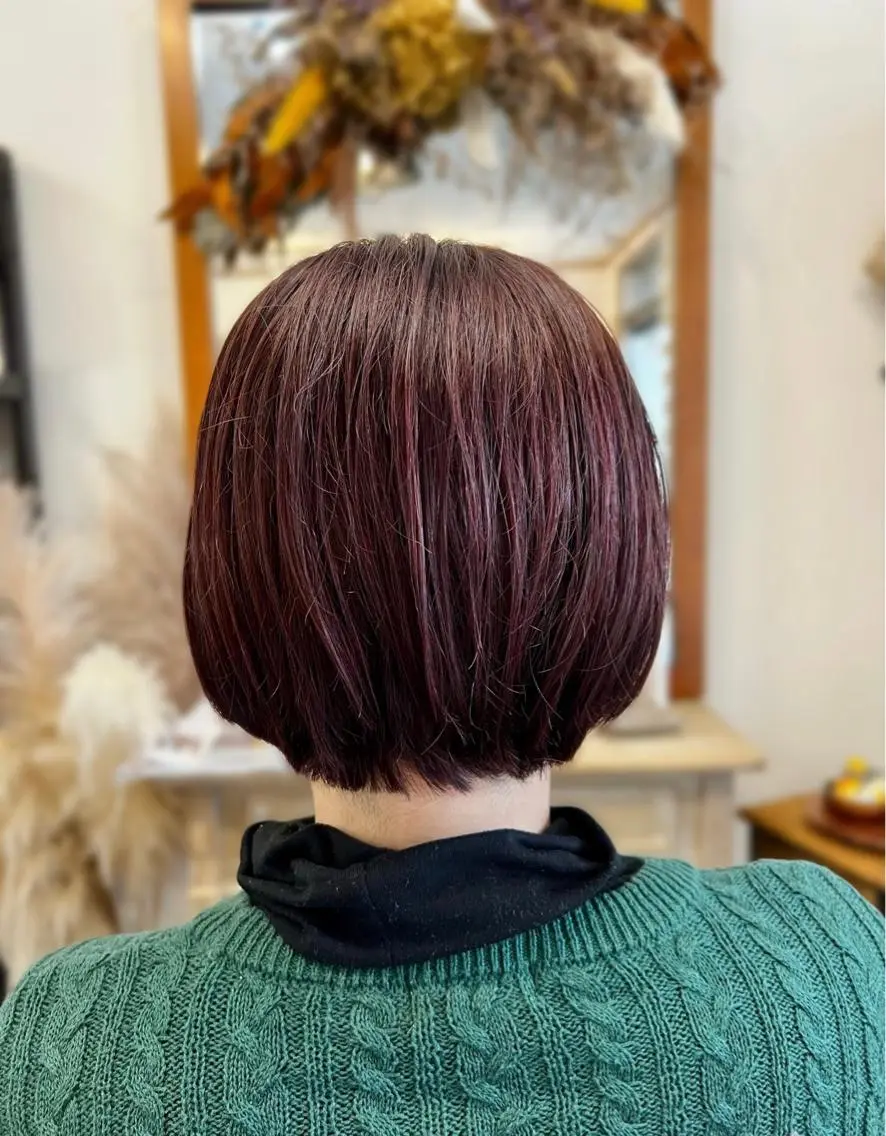 ショート カラー ショートボブ ボルドーカラー ボブ ショートヘア hair works raptureのヘアスタイル