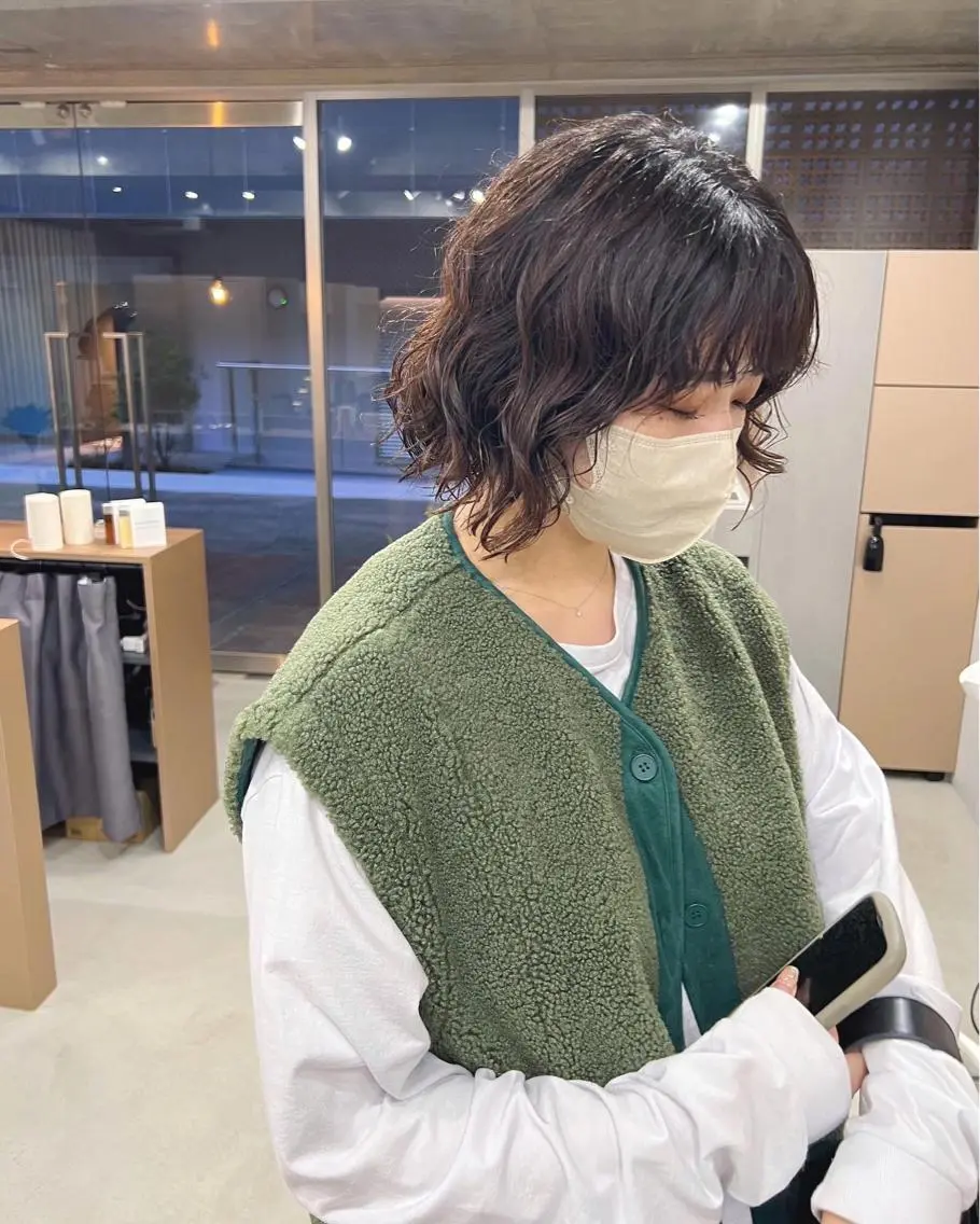 ショート パーマ カット パーマ トリートメント ボブパーマコテ巻き風 パーマNo1深江秀平のヘアスタイル