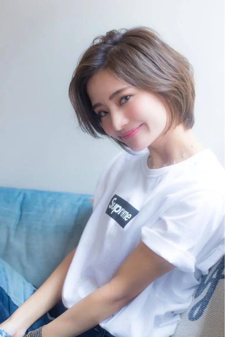 ショート カラー パーマ ヘアアレンジ アッシュ バレイヤージュ ベージュカラー ブリーチ ケアブリーチ カット ヘアカラー トリートメント バレイヤージュ 藤沢 髪質改善 竹内ケンゴのヘアスタイル