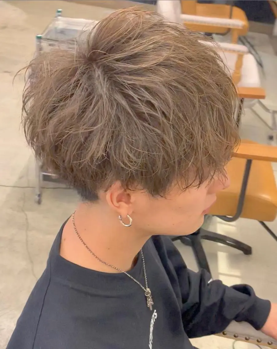 ショート カラー パーマ ヘアアレンジ メンズ メンズパーマ ダブルカラー 野木 良平のヘアスタイル