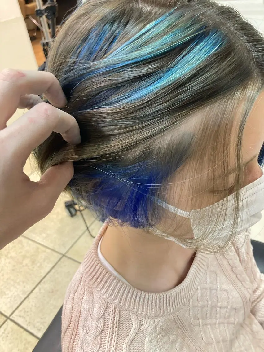 ショート カラー ブルーカラー ハイライトカラー エクステ ハイライト 🌟東銀座マンツーマ ン🌟タカナシのヘアスタイル