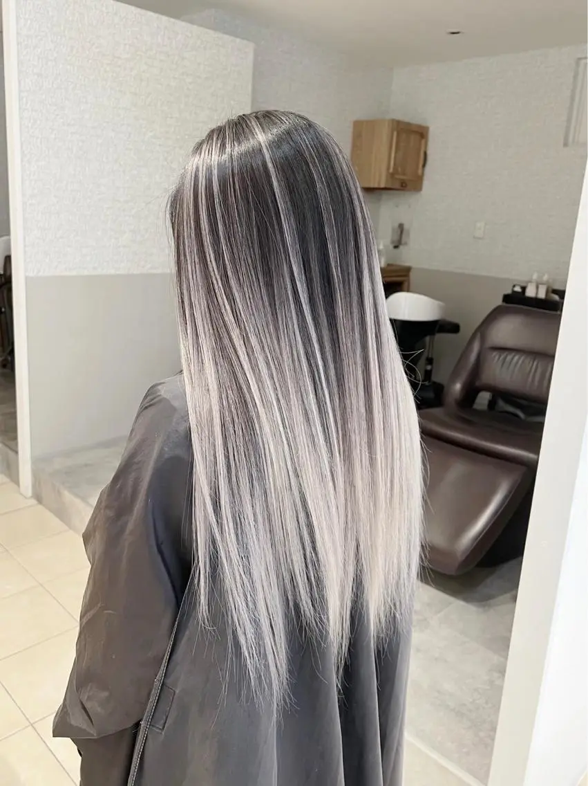 ロング カラー バレイヤージュ シルバー ホワイトシルバー レイヤーカット 指名数No.1 /NAOYAのヘアスタイル