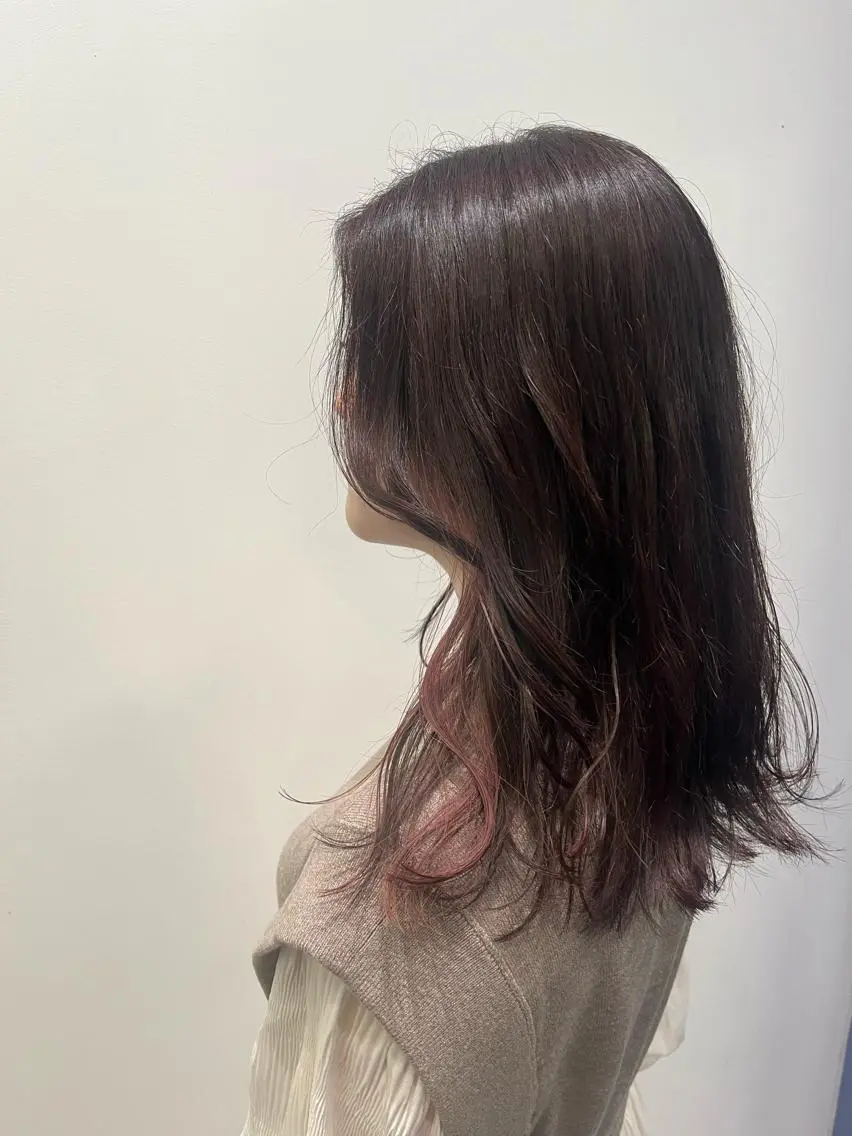 セミロング カラー ベージュカラー インナーカラー ピンクカラー ピンクベージュ ✨透明感カラー✨ 🦖佐々木未来🦕のヘアスタイル