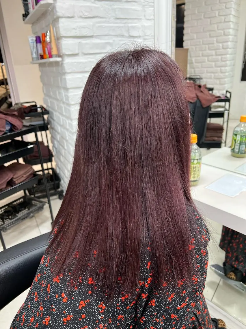 セミロング カラー ボルドーカラー 【暖色カラー特化】 中山由梨のヘアスタイル