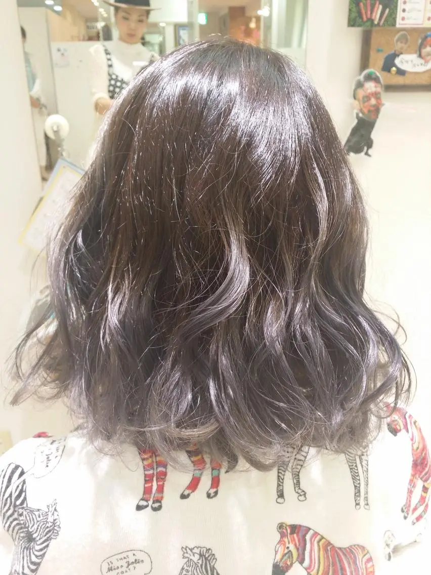 ミディアム カラー パーマ ヘアアレンジ ボブ きむえり/髪質改善 /うねり広がり改善のヘアスタイル
