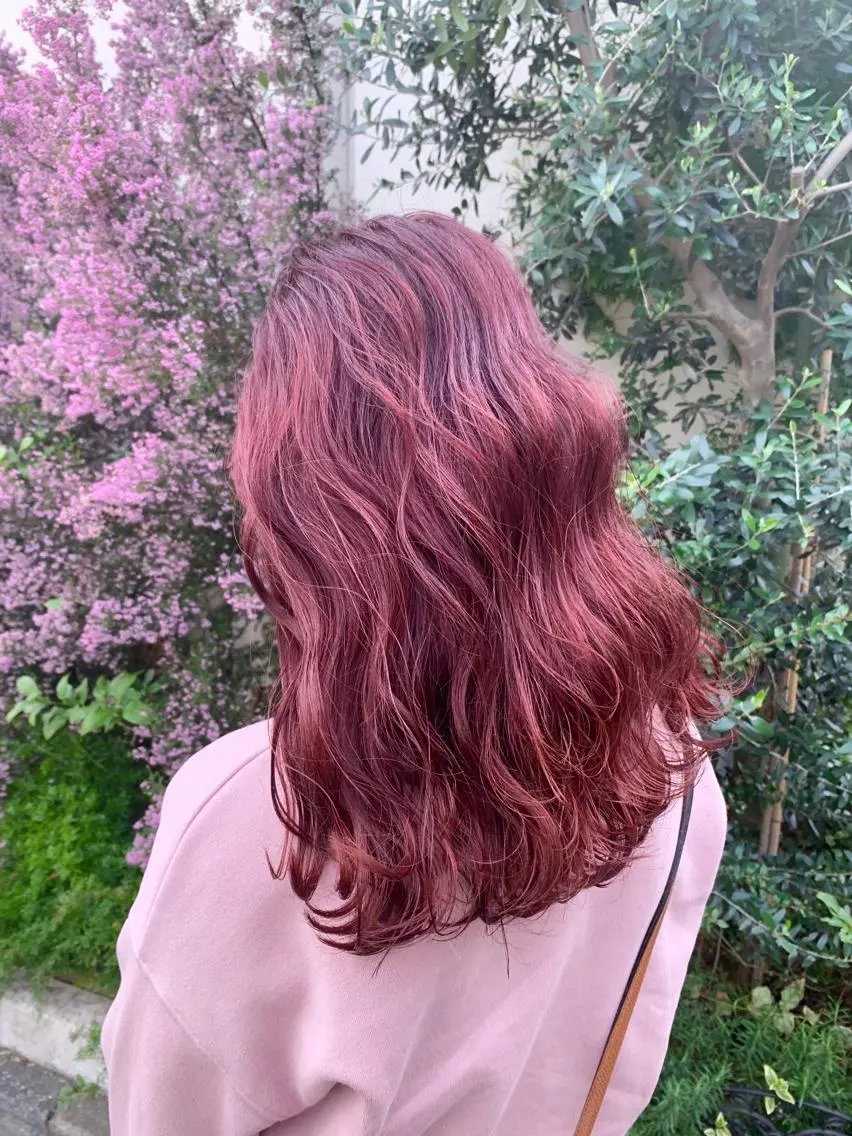 セミロング カラー ピンクカラー 色落ちまでキレイに！ ！女性サロンのヘアスタイル