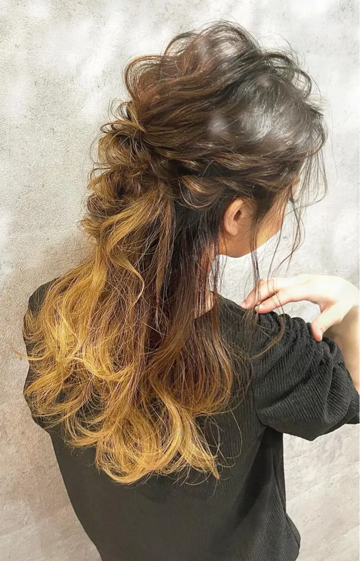 ロング ヘアアレンジ ハーフアップ 小顔カット カット ヘアセット 骨格整形カット/ ショート✂️堀夢哉のヘアスタイル