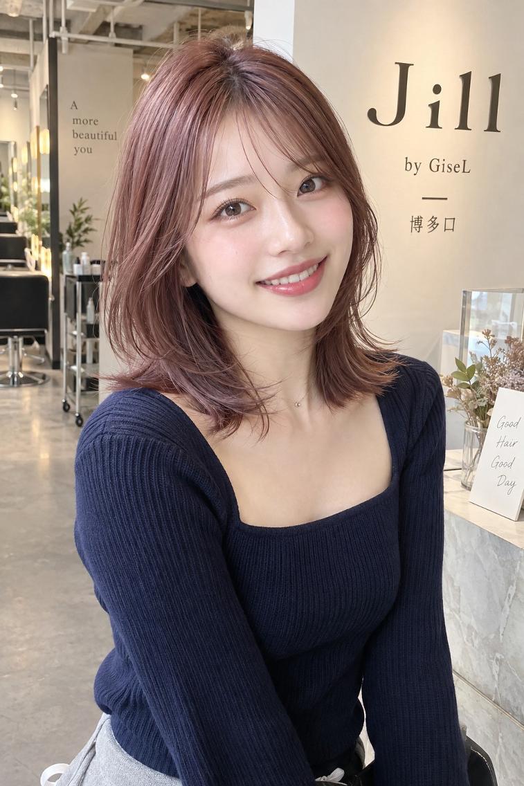 ミディアム カット ヘアカラー トリートメント jill by gisel 博多のヘアスタイル