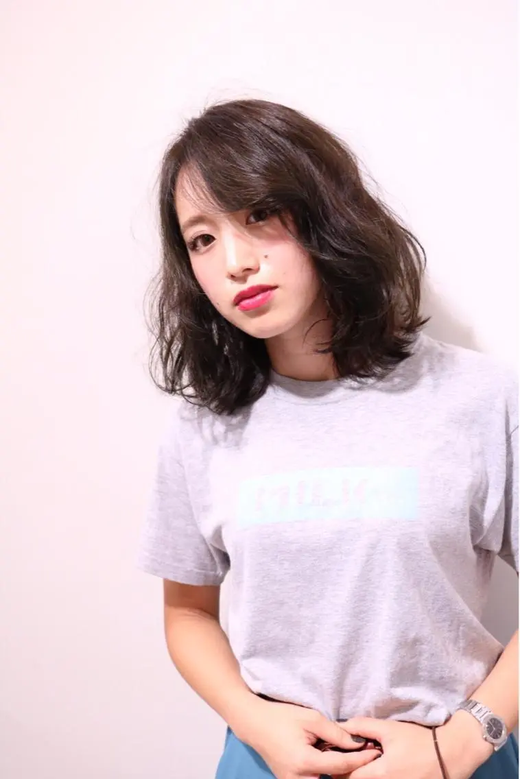 ミディアム セミロング カラー パーマ ネイビーカラー ボブ _WHITE高槻店 yusukeのヘアスタイル