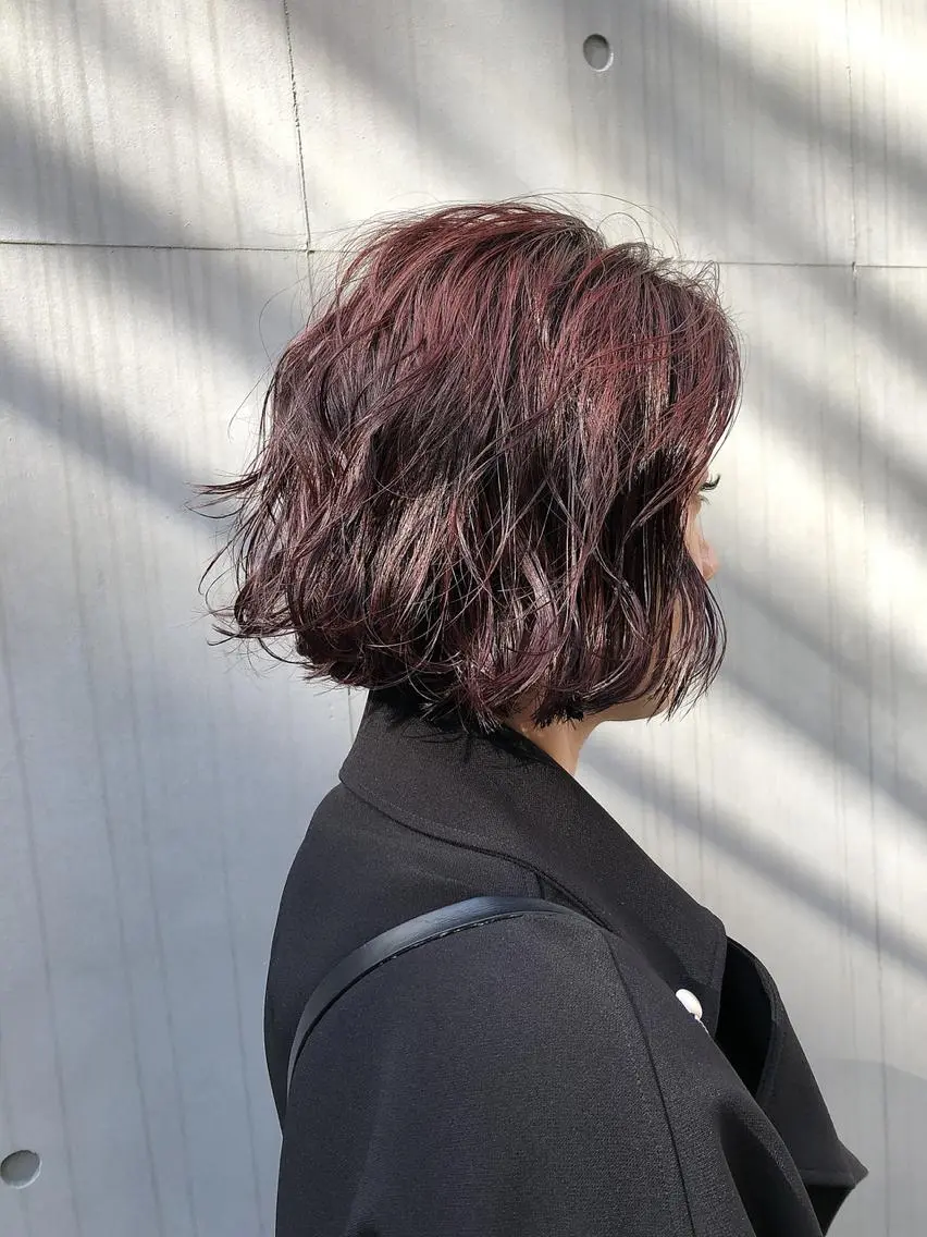 ミディアム カラー ヘアアレンジ ピンクカラー ボブ 福壽 優奈のヘアスタイル