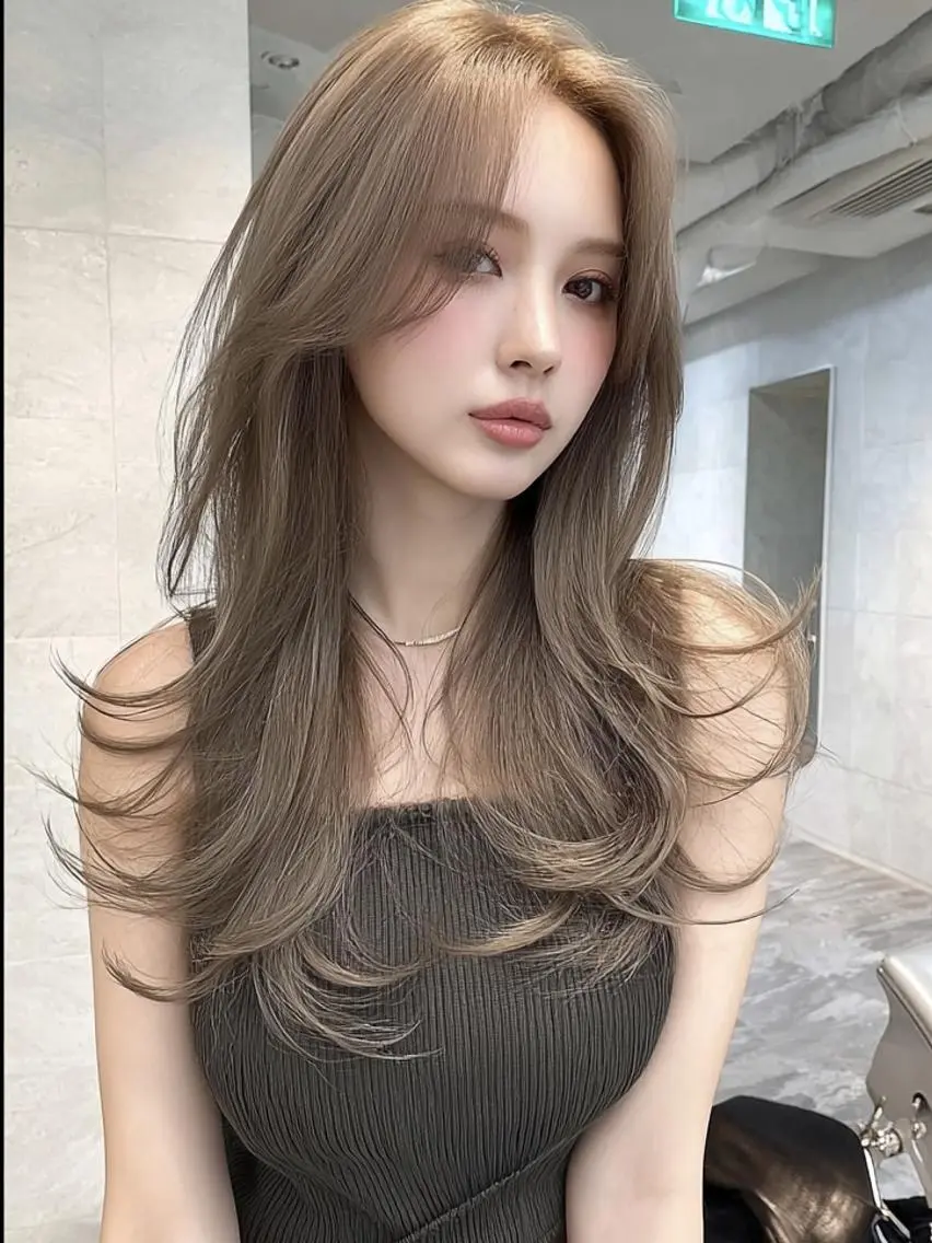 ロング ボブ 顔まわりレイヤー 髪質改善 韓国風ヘア レイヤーカット ヘアカラー トリートメント 大久保 雪乃🌛のヘアスタイル