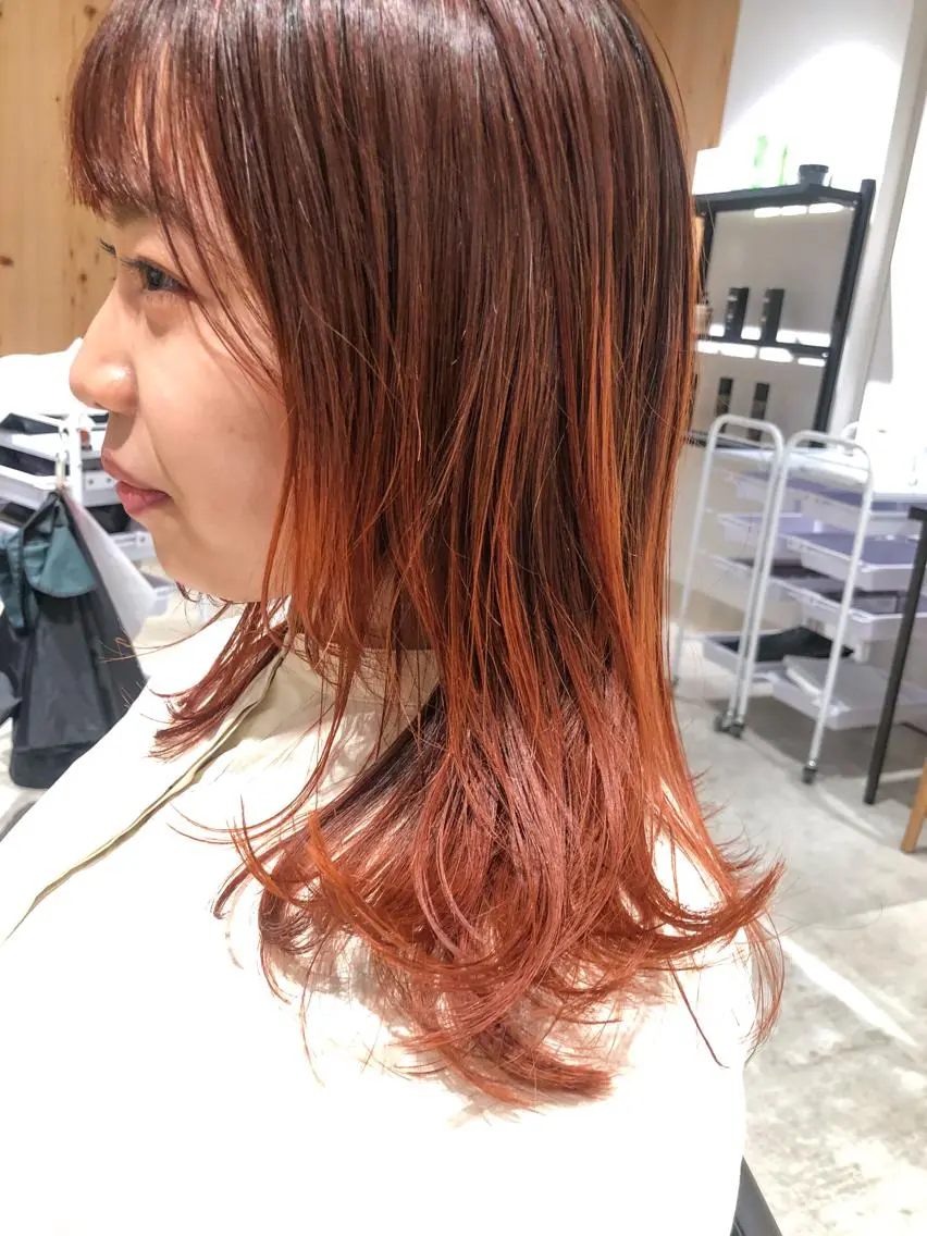 ミディアム カラー グラデーションカラー オレンジ カット ヘアカラー トリートメント ヘアセット センスをお届けします 大谷将生infpのヘアスタイル