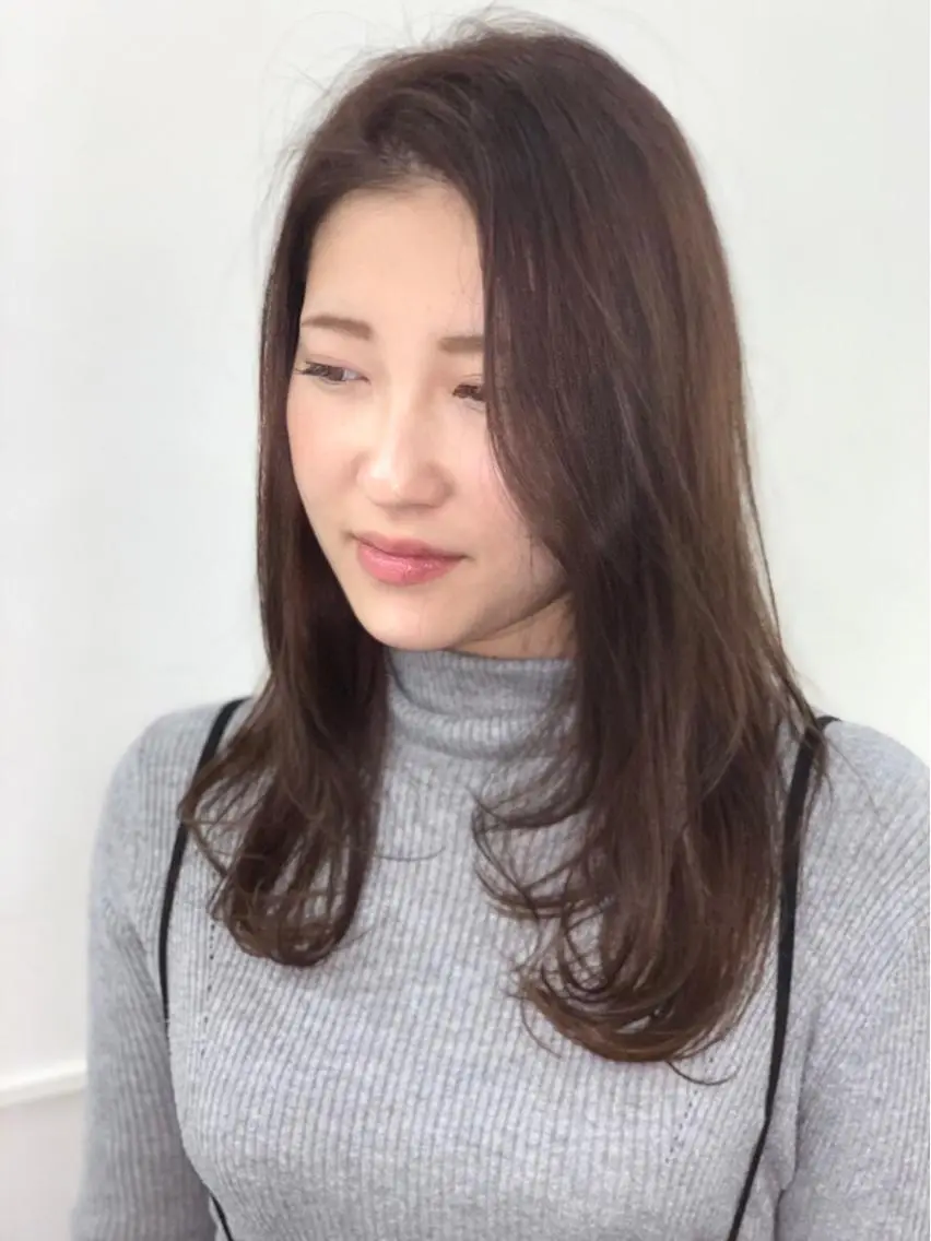 セミロング カラー パーマ セミロングパーマ 透明感カラー 縮毛矯正 トリートメント 髪質改善/縮毛矯正 /レイヤーカット岡部のヘアスタイル