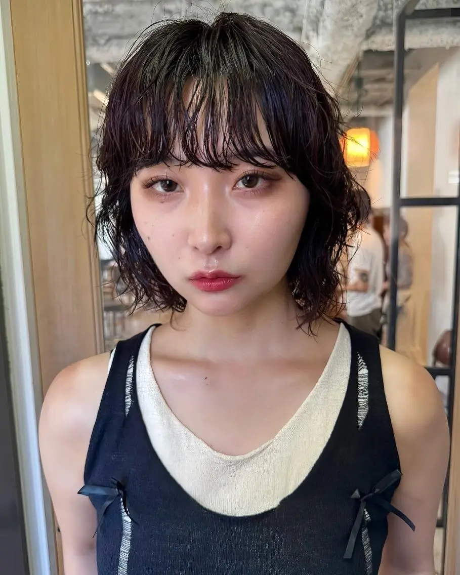 ミディアム パーマ カラー ショートボブ ミディアムパーマ アディクシーカラー ブリーチ ケアブリーチ カット ヘアカラー CEINE＋ officialのヘアスタイル