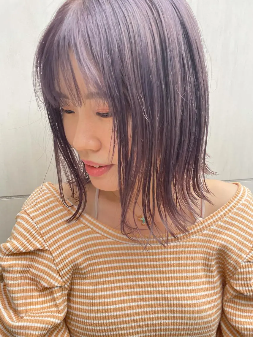 ミディアム カラー パーマ ヘアアレンジ メンズ キッズ ネイル マツエク・マツパ パープルカラー シルバー パープル シルバー カット ヘアカラー トリートメント tatsumi/ボブ ウルフ/レイヤーのヘアスタイル