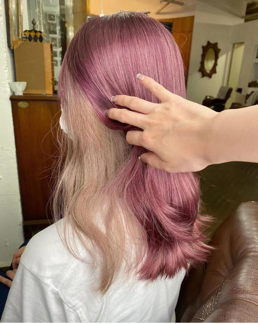 セミロング カラー 編み込みエクステ シールエクステ バレイヤージュ ブリーチ ブロンド ヘアカラー モモカ/ハイトーン /バレイヤージュのヘアスタイル