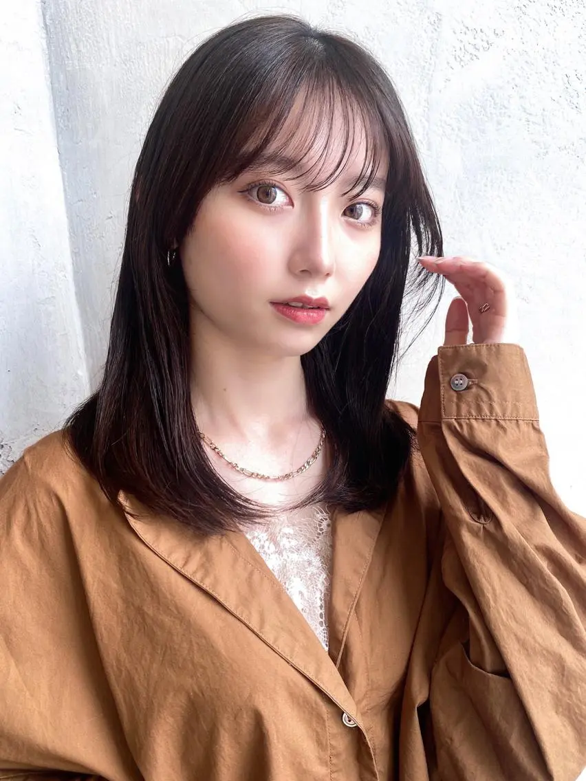 セミロング カラー パーマ ベージュカラー ブラウンカラー ブラウンベージュ くびれヘア 顔周りカット 顔周り/くびれヘア 韓国ヘア💕風間るなのヘアスタイル