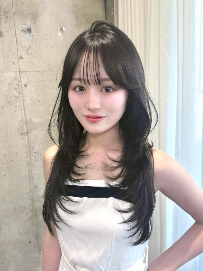 カラー ロング 透明感カラー グレージュ オリーブグレージュ オリーブグレー 顔周りカット カット ヘアカラー トリートメント 福岡/透明感カラー/ レイヤー　MIUのヘアスタイル