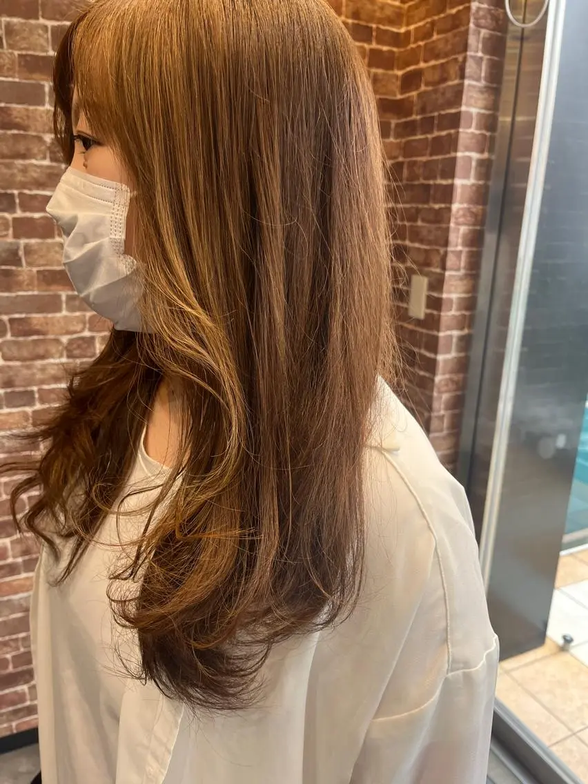 ロング カラー パーマ ヘアアレンジ メンズ キッズ ネイル マツエク・マツパ アイブロウ メンズパーマ ブラウンカラー ケアカラー 透明感カラー ピンクカラー 久木原 ゆりのヘアスタイル