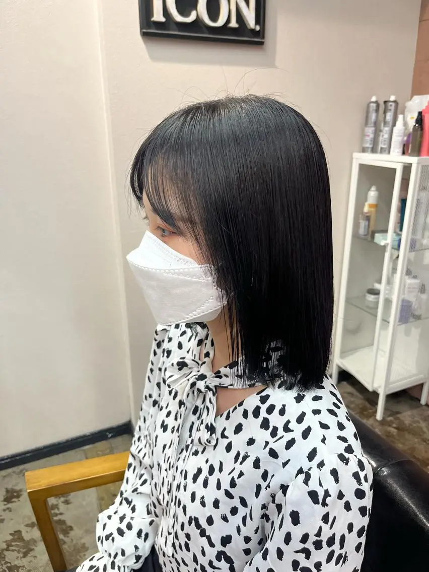 ミディアム カラー 黒髪 ブルーカラー ブルーブラック YUZUKI 🌙のヘアスタイル