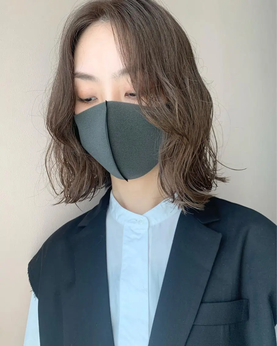ミディアム カラー ミディアムパーマ ベージュカラー ブリーチ ブリーチなしカラー ボブ hubhair レイヤー/透明感のヘアスタイル