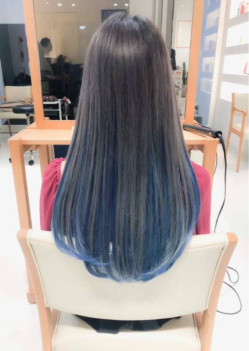 ロング カラー ヘアアレンジ ブルーカラー ダークグレー ダークグレージュ グレージュ インナーカラー モテ髪透明感❤️ デイズヘアカラーのヘアスタイル