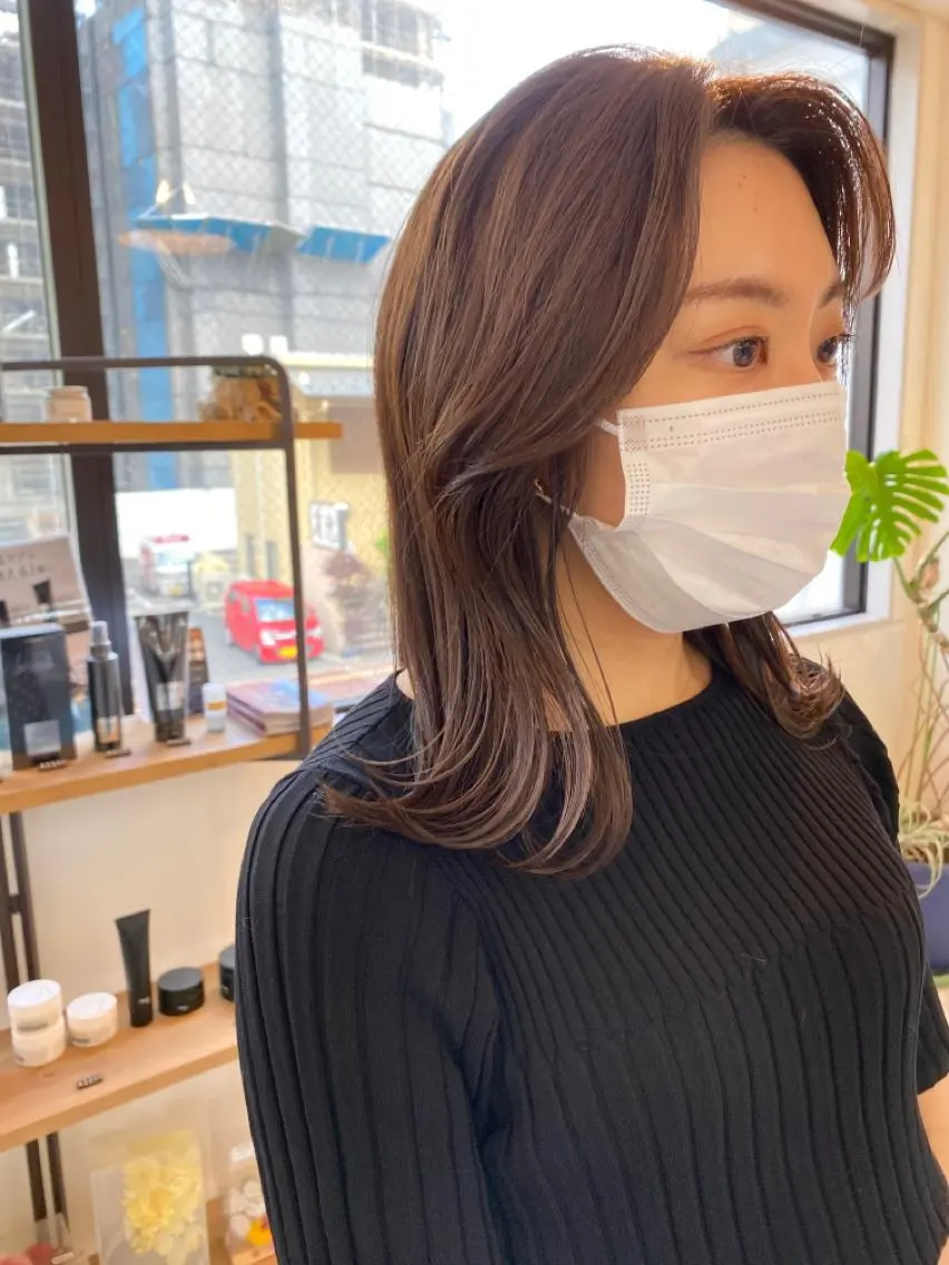 ミディアム カラー ヘアアレンジ グレージュ カット ヘアカラー トリートメント ナカジマ ボブ/レイヤーのヘアスタイル