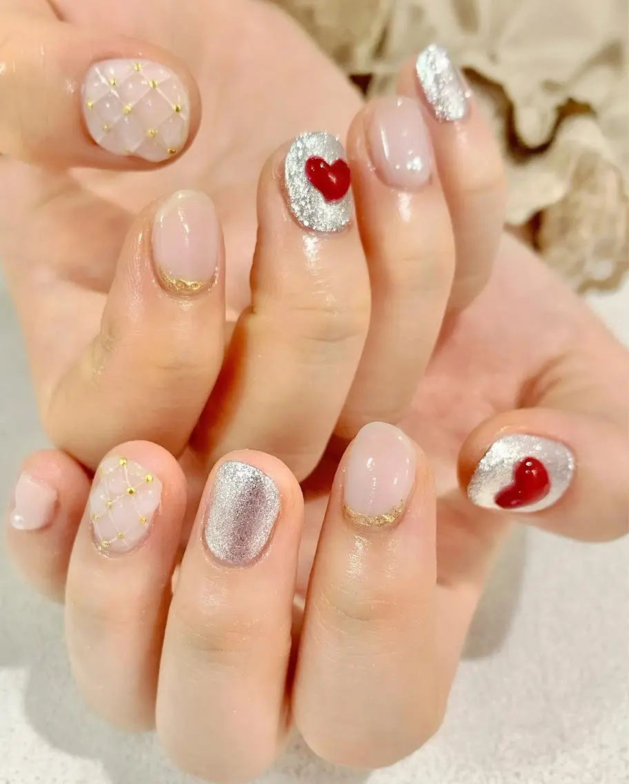 ネイル クリアネイル ハート キラキラネイル 韓国ネイル ミラーネイル ハンドネイル Nail Salon　Ｋのネイルデザイン