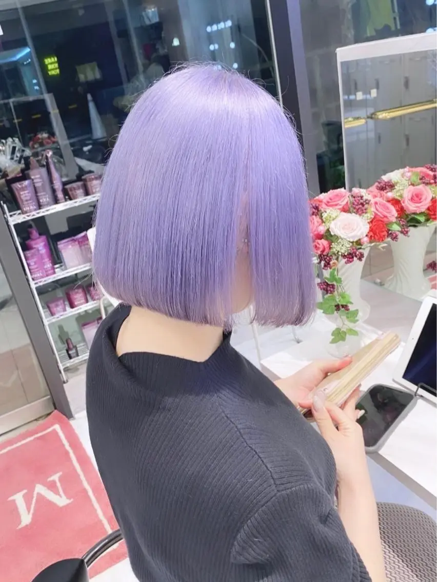 ミディアム カラー パーマ ヘアアレンジ メンズ キッズ ネイル マツエク・マツパ アイブロウ ラベンダーカラー 🎀ハイトーンNo .1🩵NaGiSaのヘアスタイル
