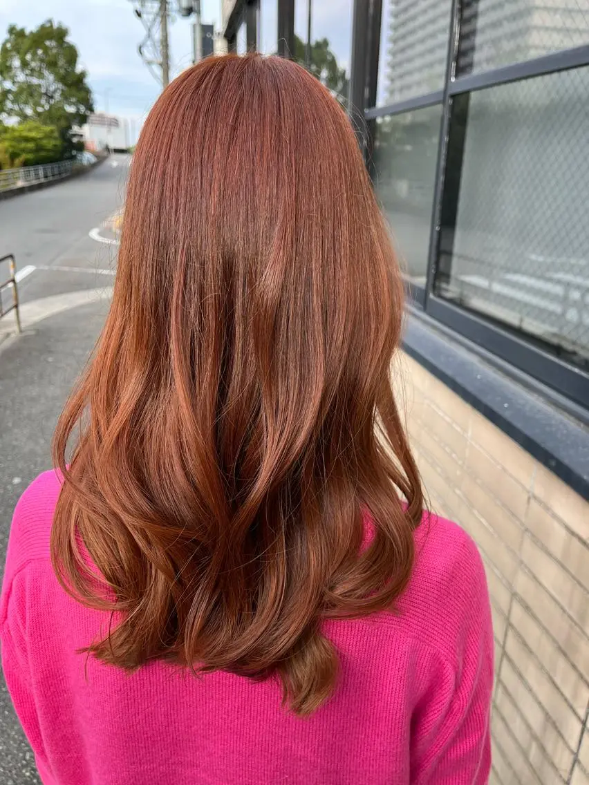 ロング カラー ブリーチ ブリーチなしカラー オレンジ 古川 尚実のヘアスタイル