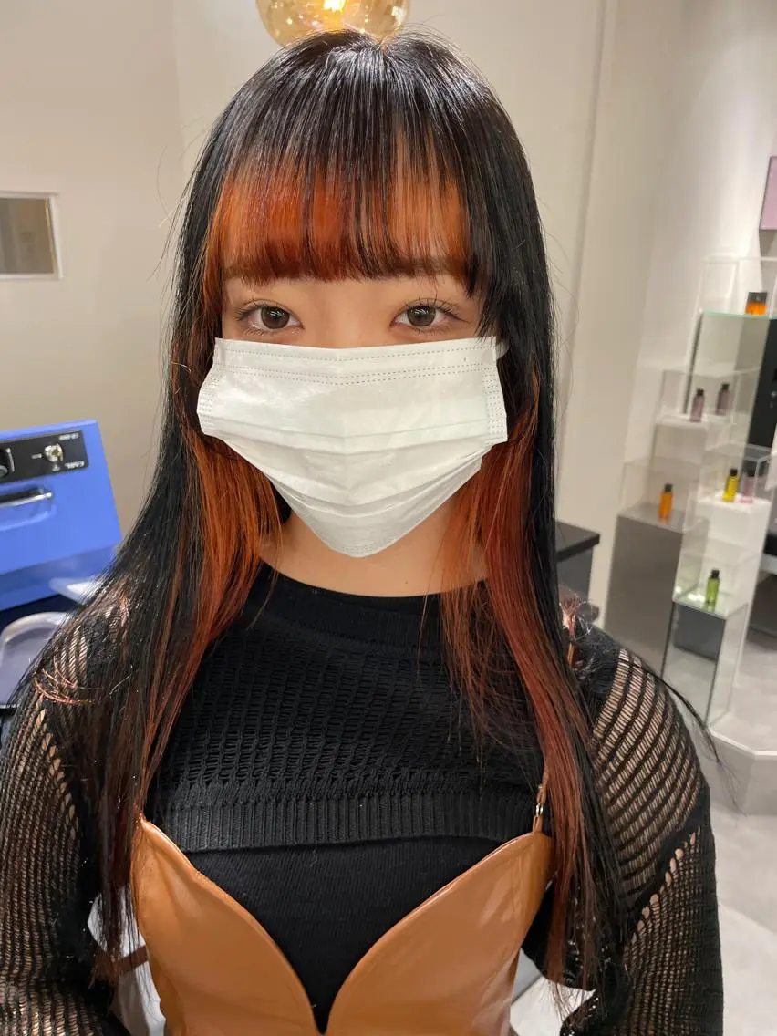 ロング カラー 切りっぱなしボブ レイヤー/縮毛矯正のヘアスタイル